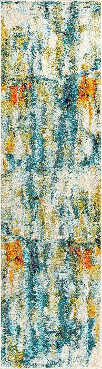 Contemporary POP Modern Abstract Waterfall Blue/Cream Area Rug