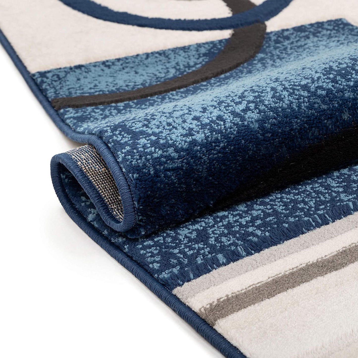 Good Vibes Belle Dark Blue Modern Abstract Geometric 3D Textured Soft Area Rug