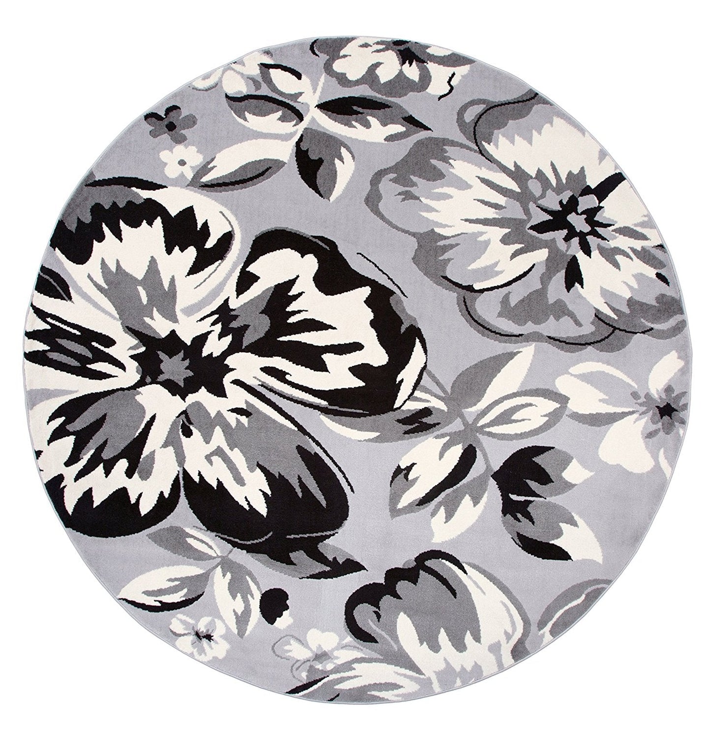 Gray/Grey Black White Floral Area Rugs