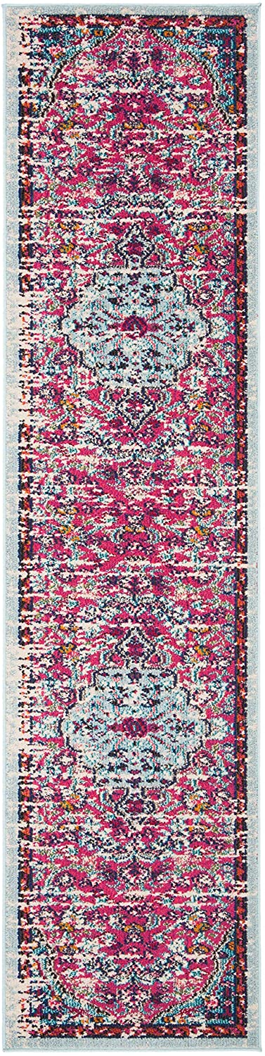 Madison Collection Boho Chic Medallion Distressed Soft Area Rug Fuchsia / Teal