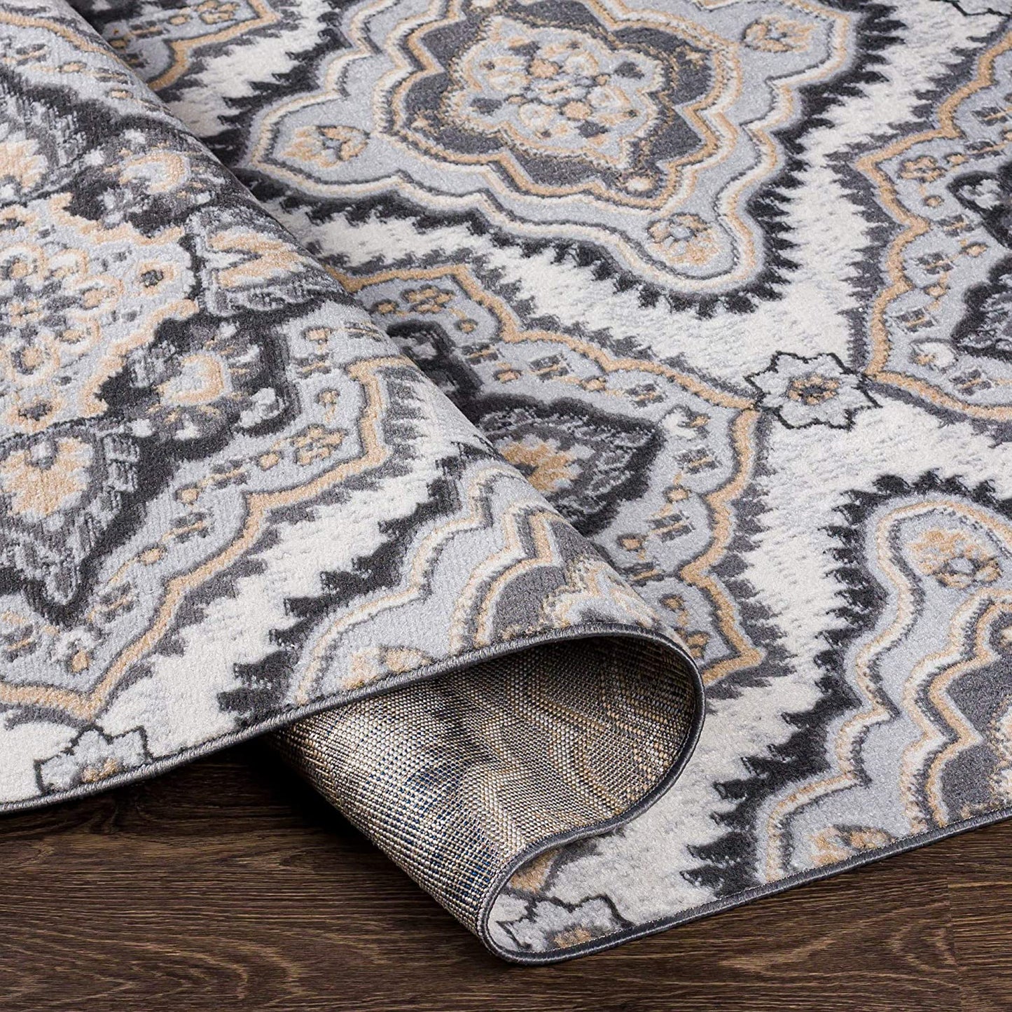 Demask Floral Selena Soft Area Rug, Gray