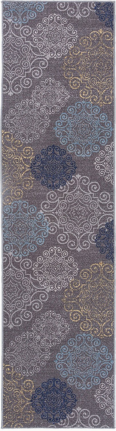 Gray Floral Area Rug Non-Slip/ No Skid