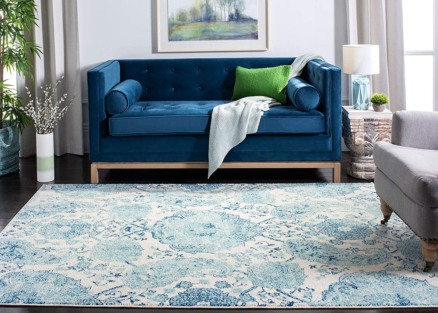 Floral Cream/Turquoise Soft Area Rugs