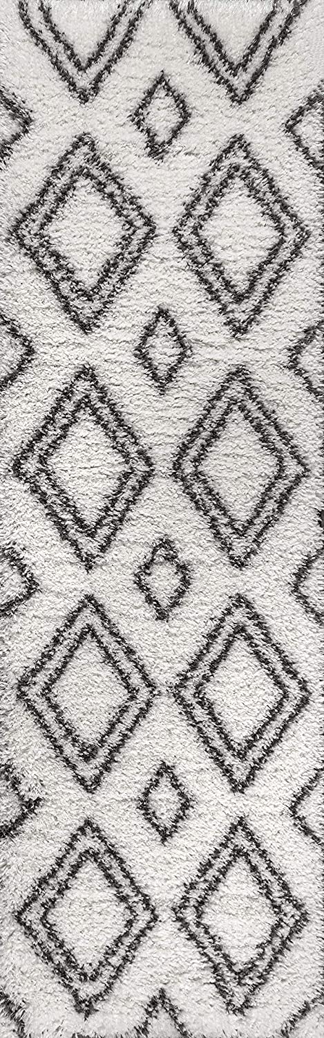 Beni Moroccan Style Diamond Shag Ivory/Dark Gray Soft Area Rug