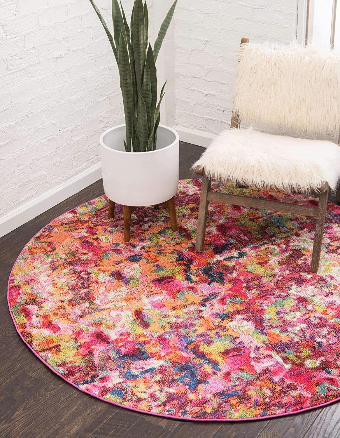 Modern Abstract Magenta Round Soft Rug