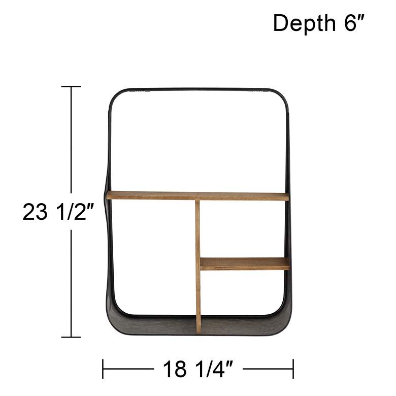 Manitoba Matte Gray Metal and Brown Wood Wall Shelf