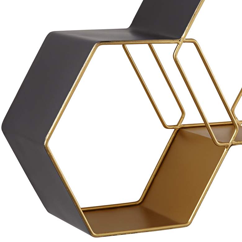 Roscoe Matte Gray and Gold Hexagonal Stack Metal Wall Shelf