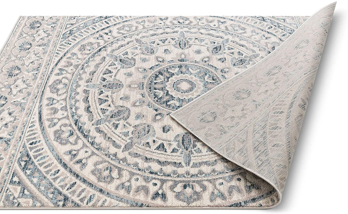Mandala Kisha Ivory Blue Vintage Bohemian Medallion Soft Area Rug