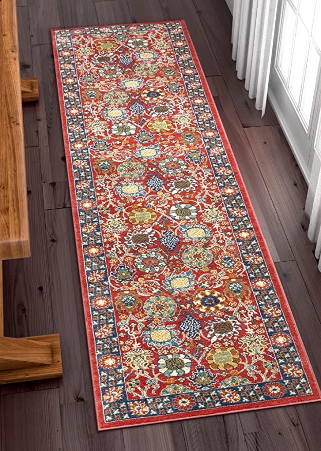 Marla Red Traditional Floral Runner Rug