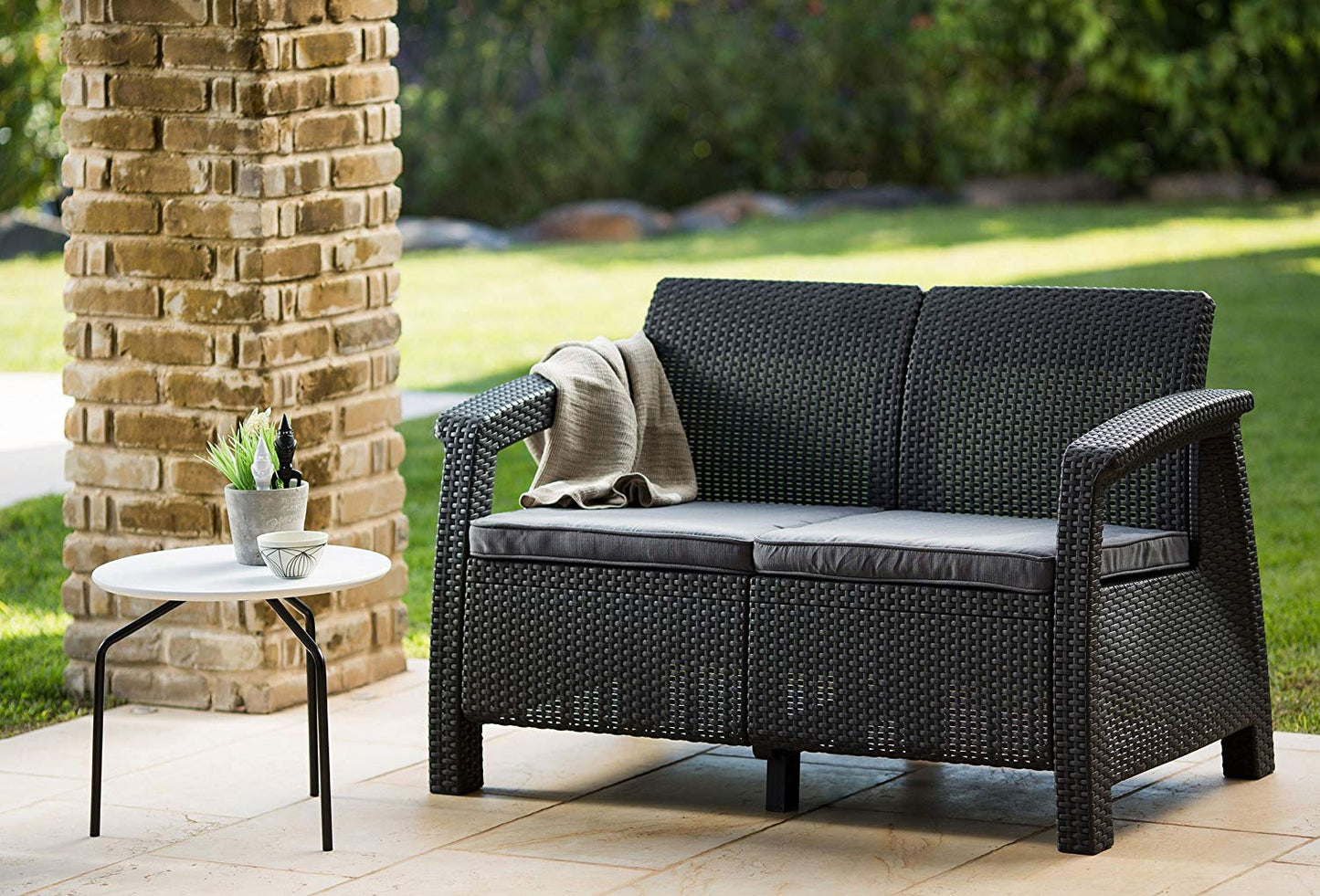 All Weather Indoor Outdoor Patio Love Seat Couch With Cushions - Perfect for Balcony, Deck, and Poolside Seating