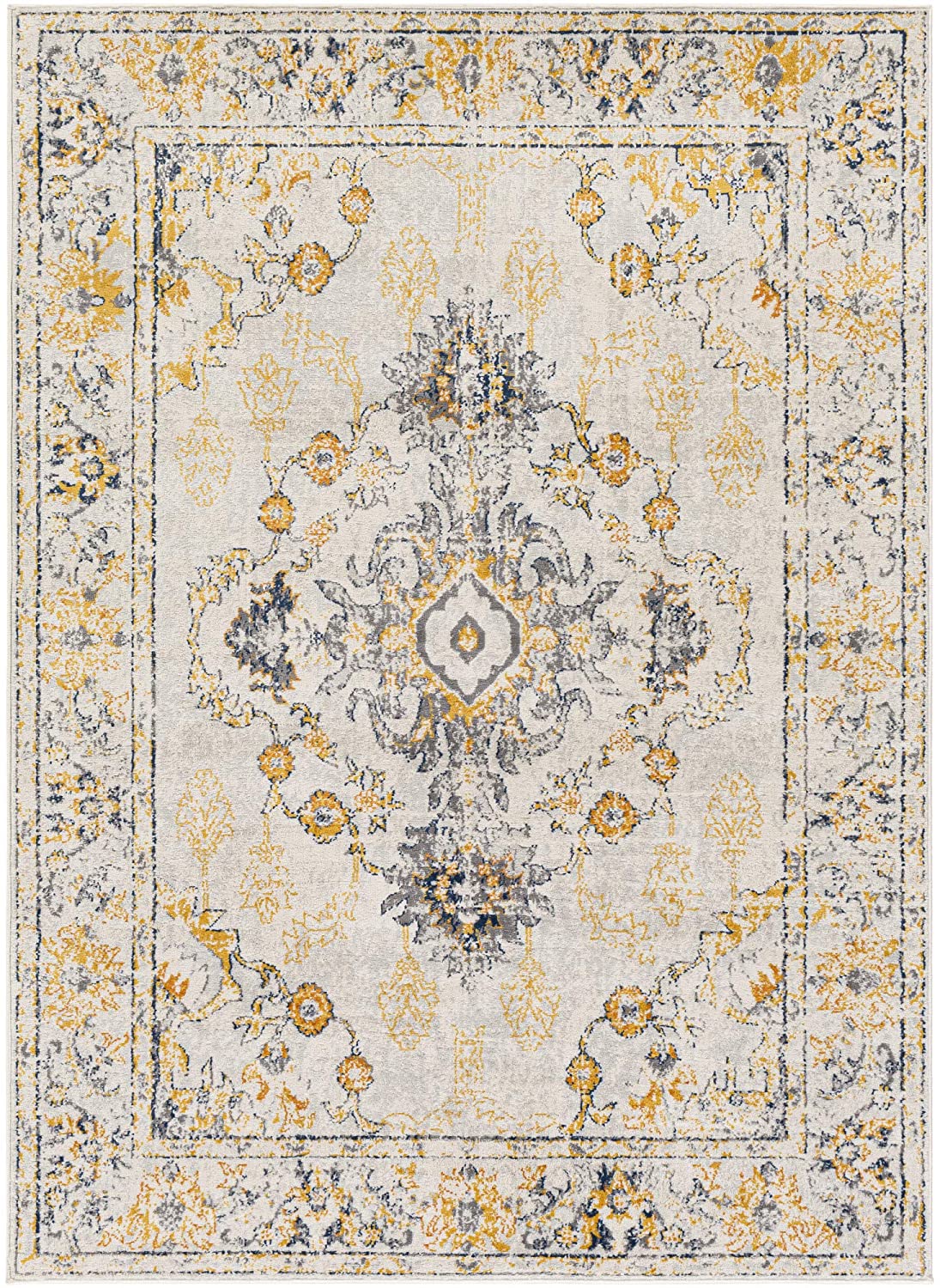 Delney Medallion Ivory Blue Area Rug