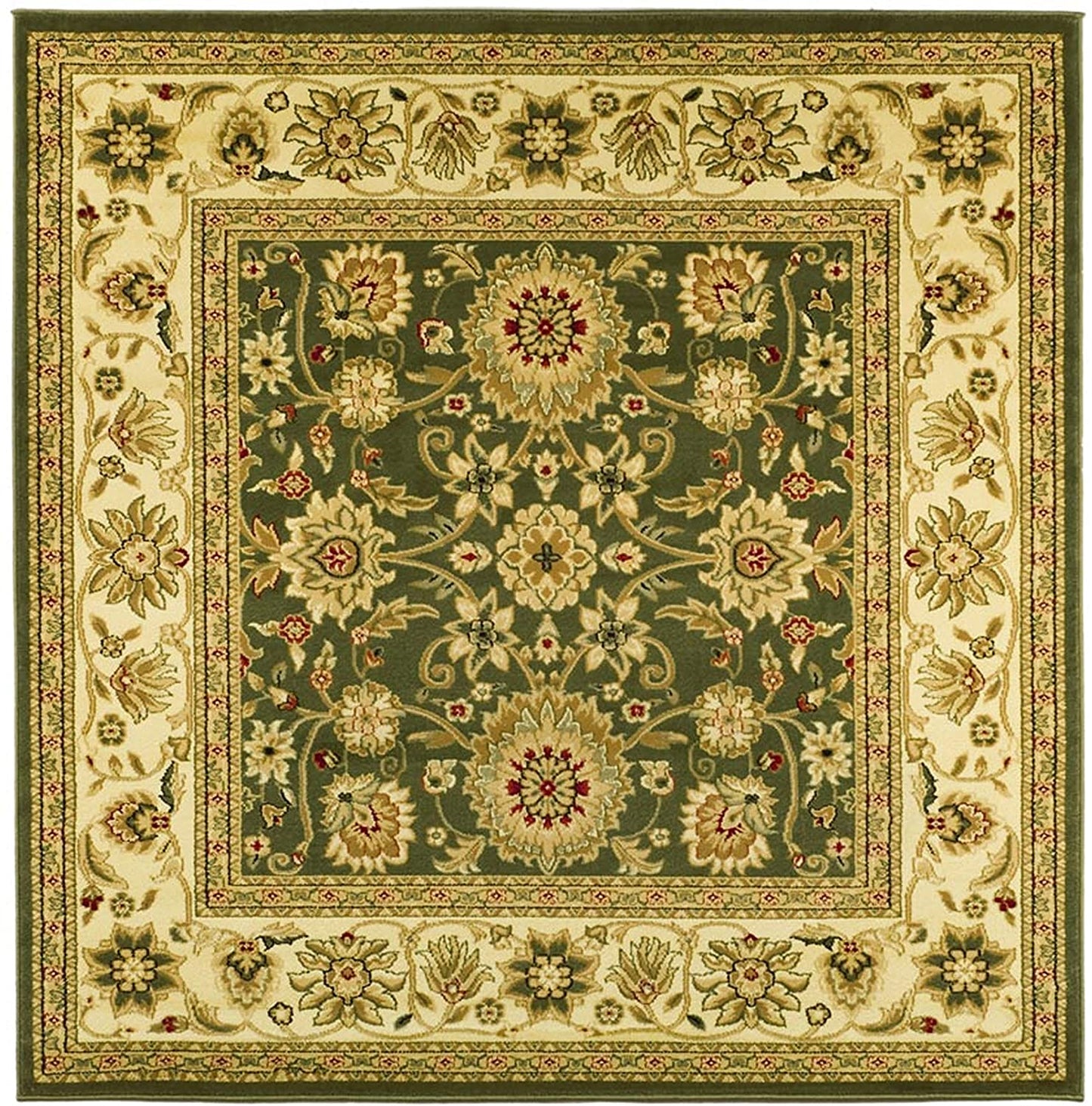 Lyndhurst Collection Traditional Oriental Non-Shedding Stain Resistant Living Room Bedroom Soft Area Rug Sage / Ivory