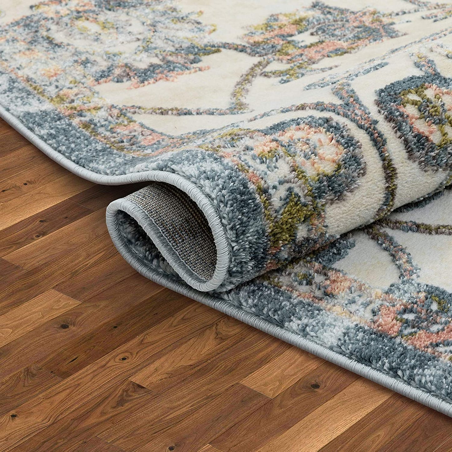 Atlas Blue Distressed Floral Oriental Pattern Area Rug