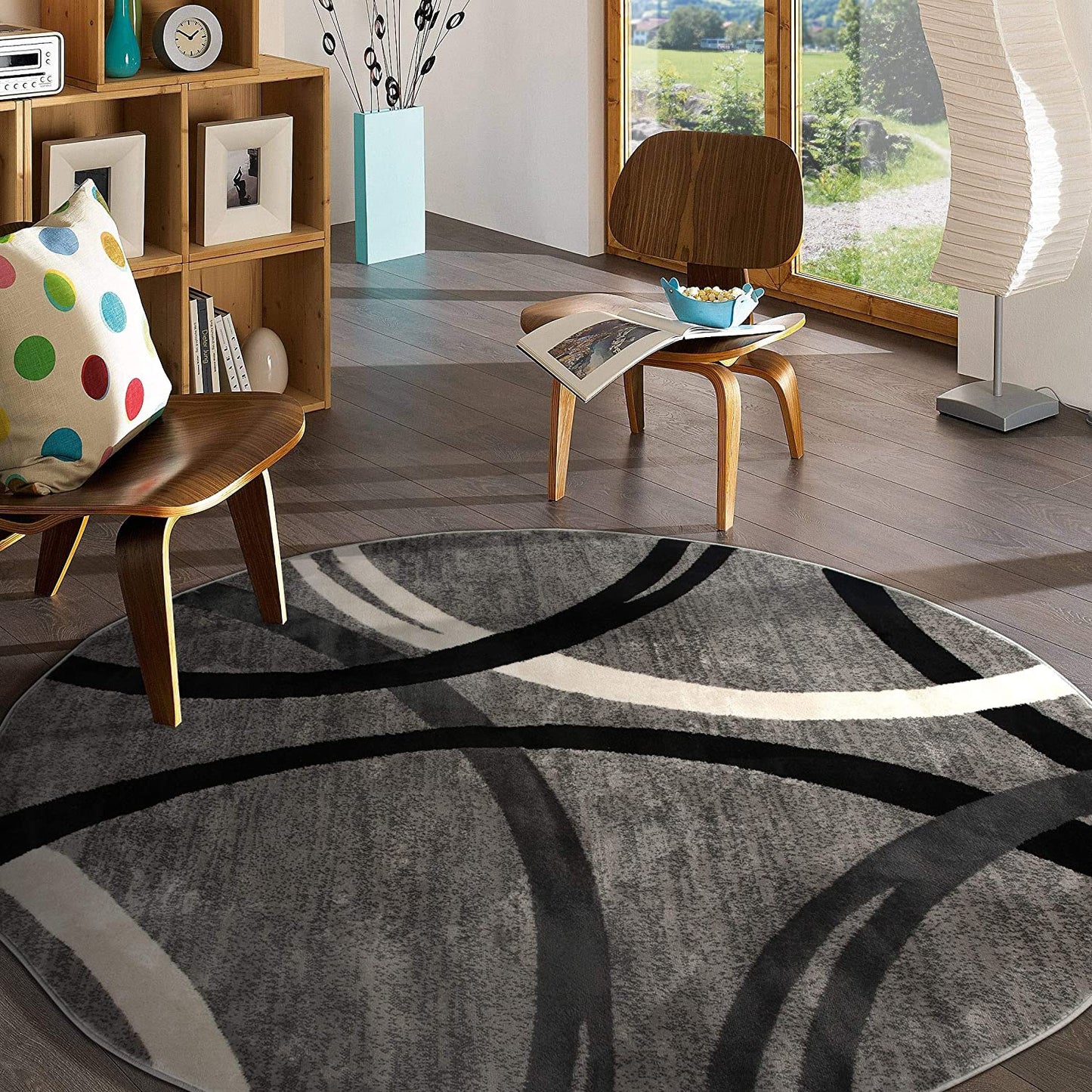 Contemporary Circles Pattern Gray Black Area Rugs