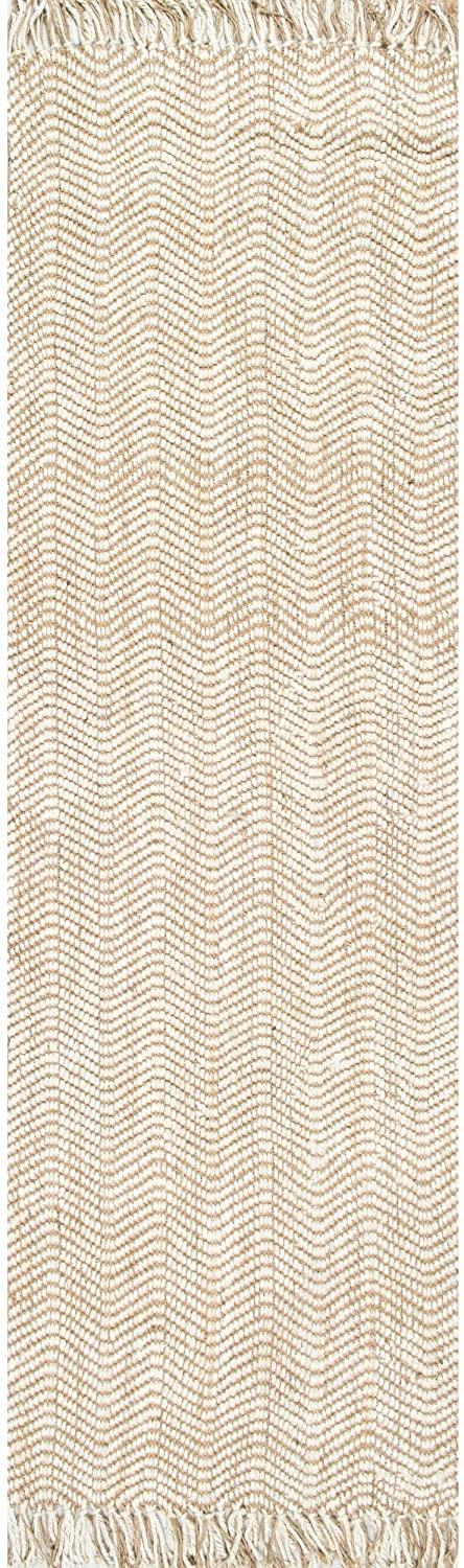Natural Wavy Chevron Jute Area Rug