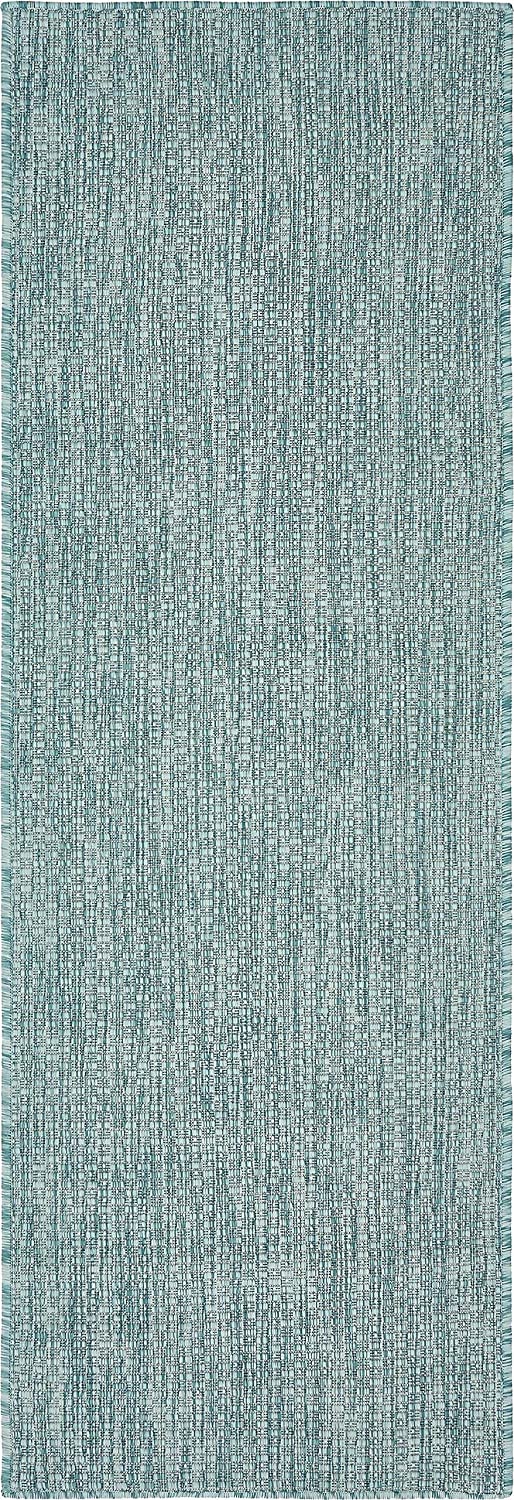 Casual Transitional Indoor Outdoor Flatweave Aquamarine Area Rug