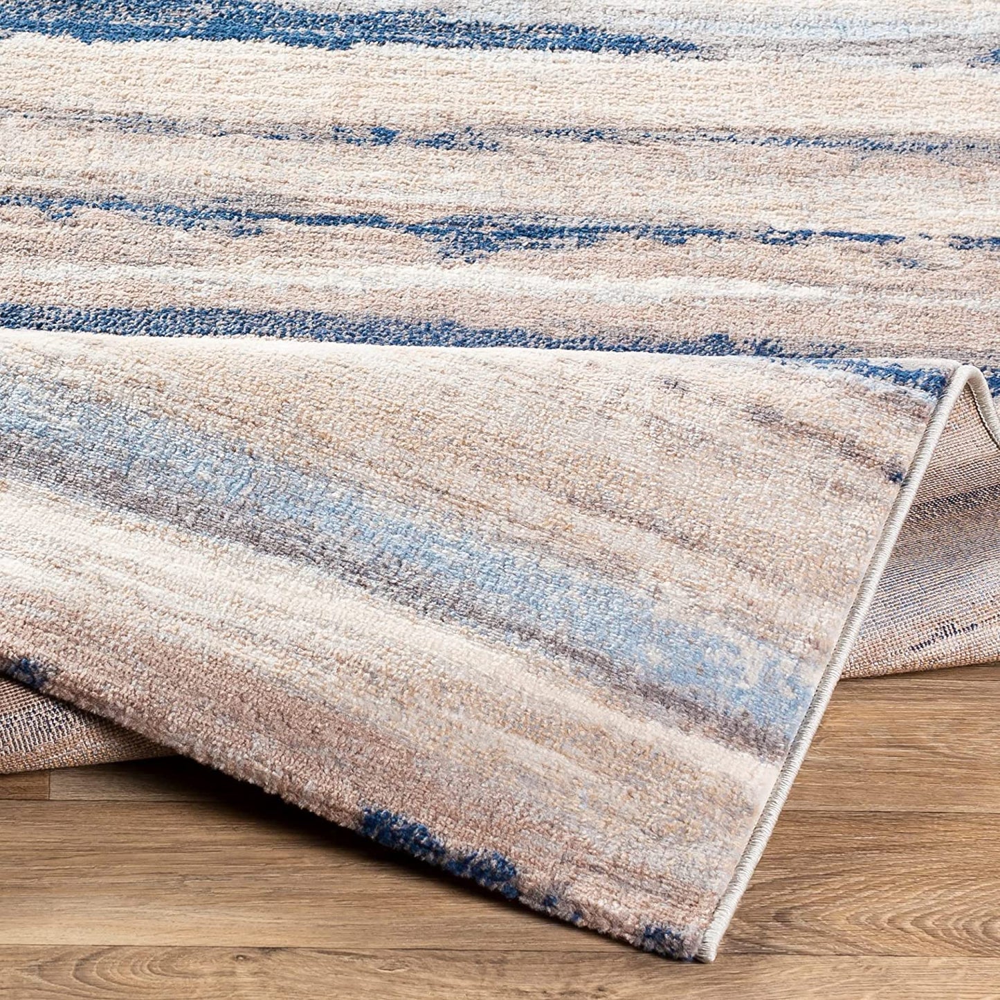 Robin Modern Striped Soft Area Rug, Navy/Taupe