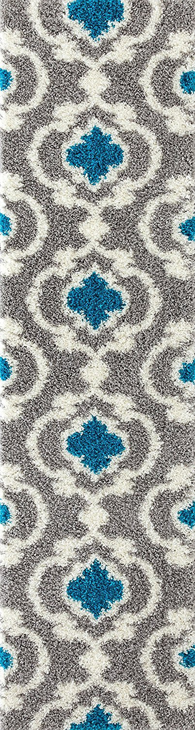 Gray Turquoise Blue Shag Area Rug
