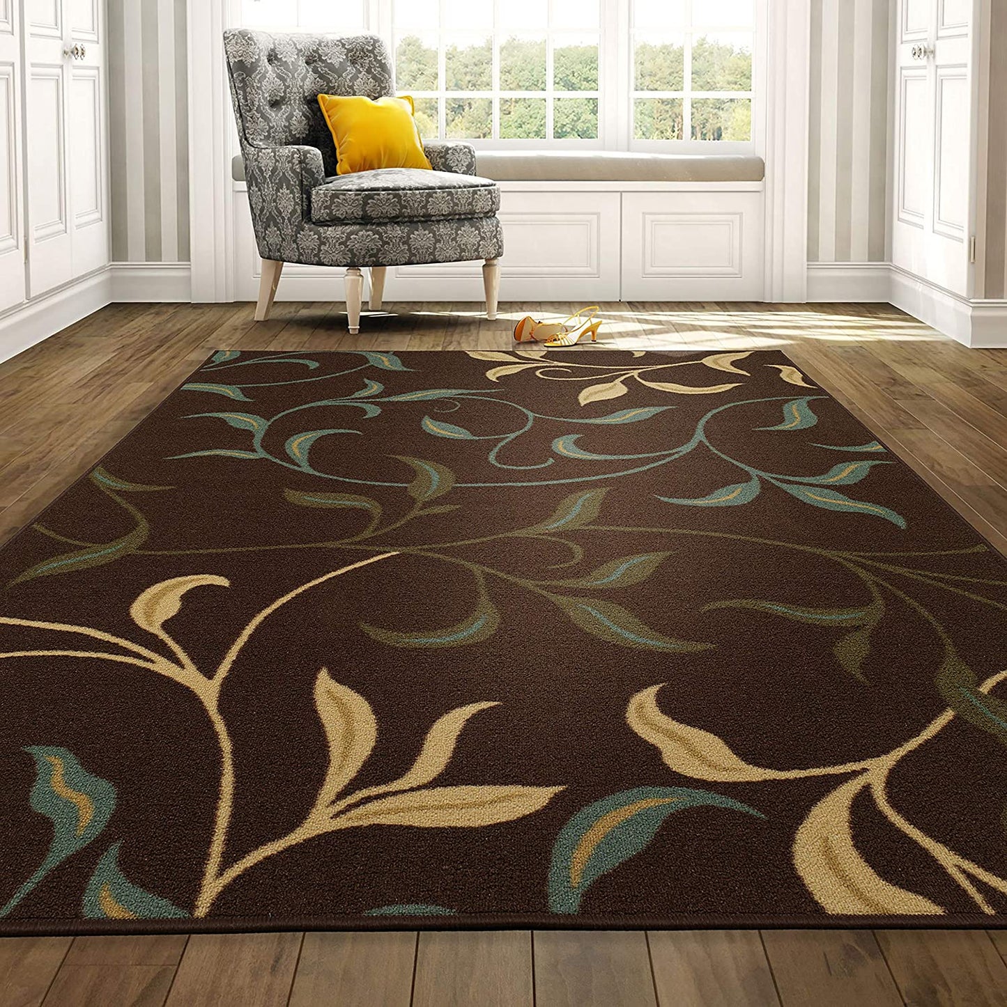 Arae Rug, Chocolate Brown Leaves