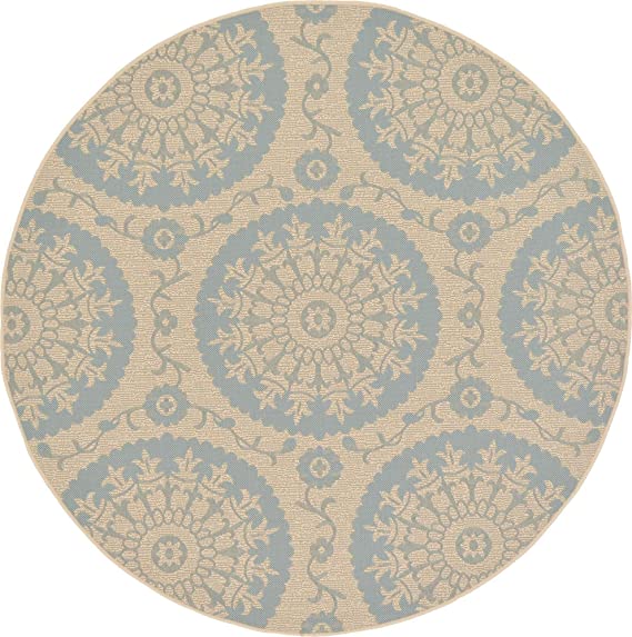 Floral Abstract Transitional Indoor Outdoor Flatweave Light Blue/ Beige Area Rug
