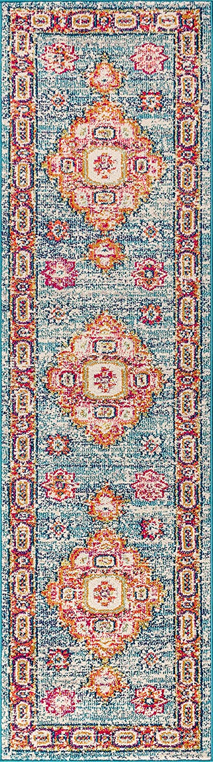 Bohemian Boho Vintage Medallion Blue/Red Rug