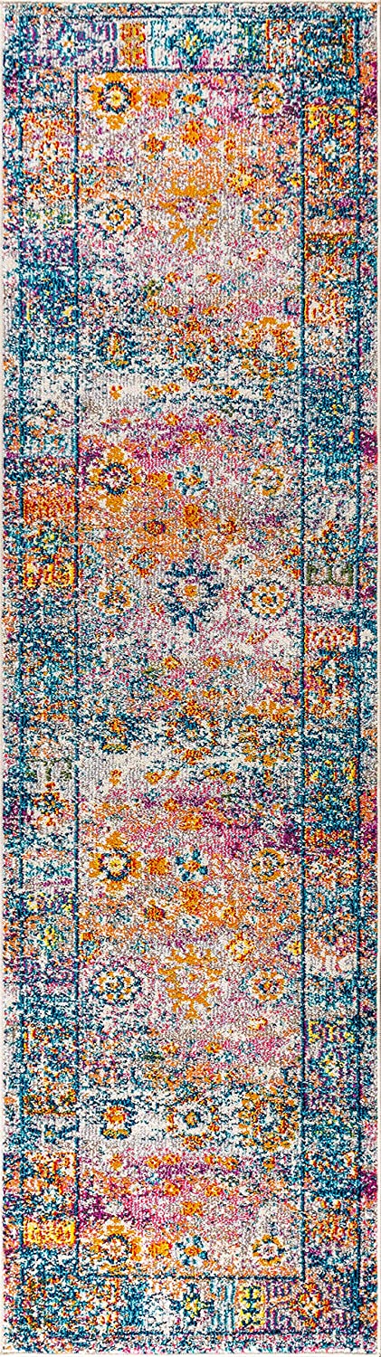 Bohemian FLAIR Boho Vintage Faded Navy/Cream Soft Area Rug,