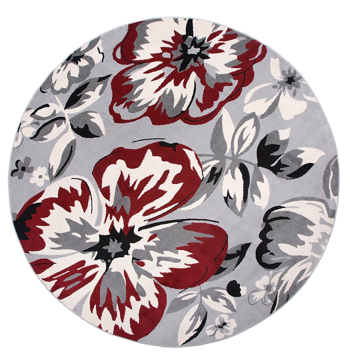 Gray/Grey Red White Floral Area Rugs