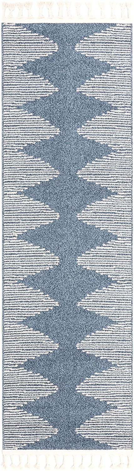 Zella Denim Blue Tribal Diamond Soft Area Rug