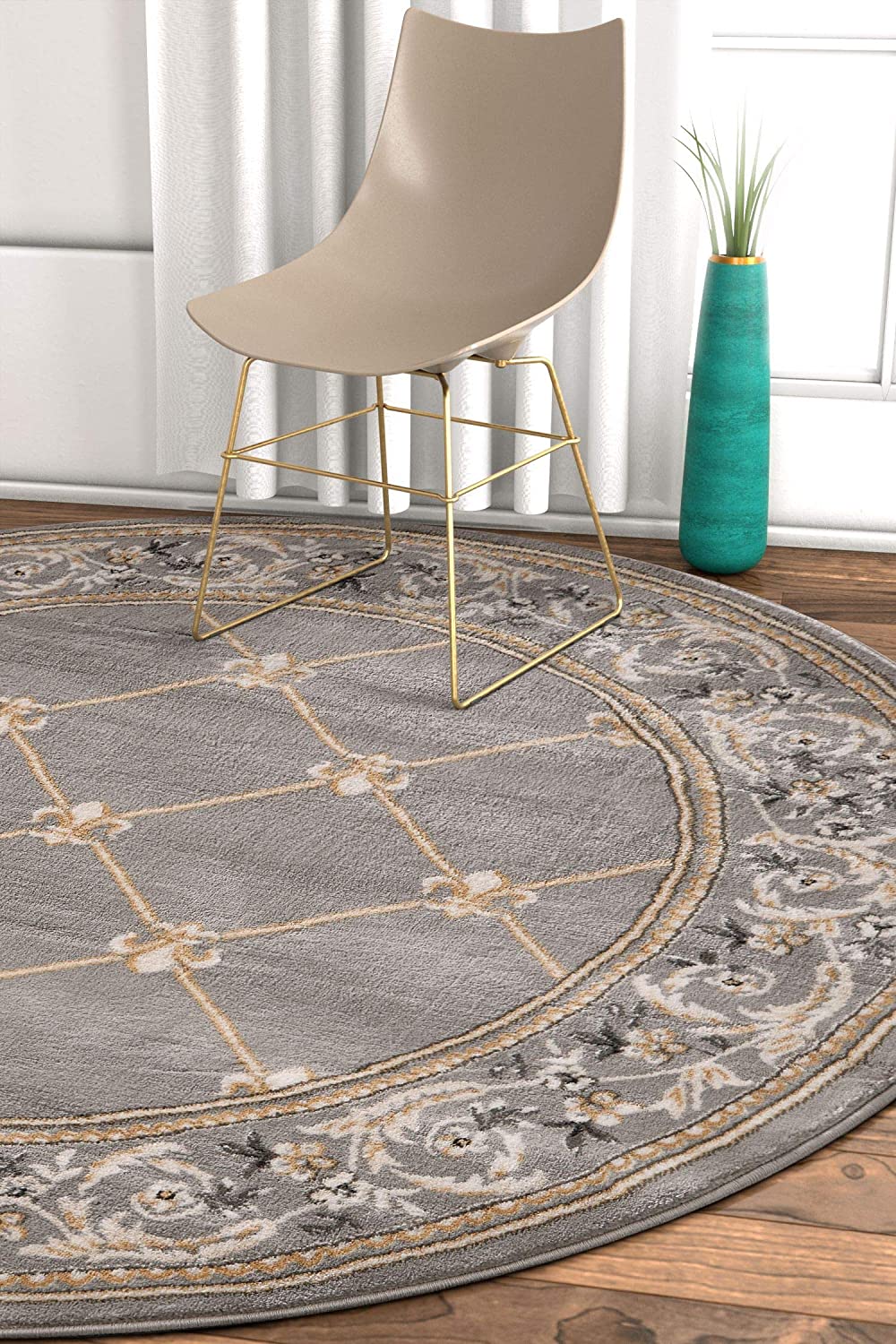 Timeless Fleur De Lis Traditional Area Rug Grey