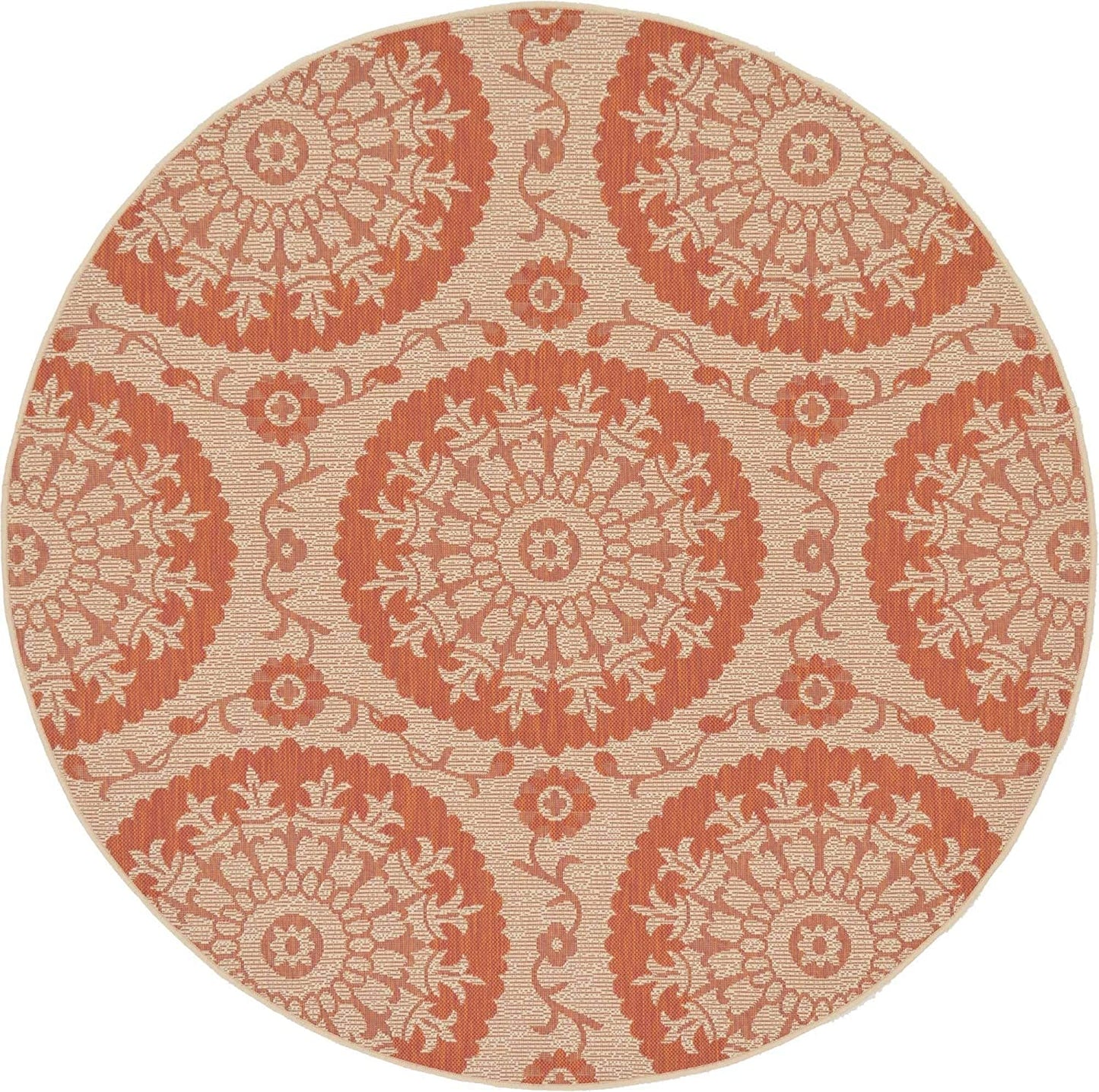 Botanical Collection Floral Abstract Transitional Indoor Outdoor Flatweave Beige /Terracotta Area Rug