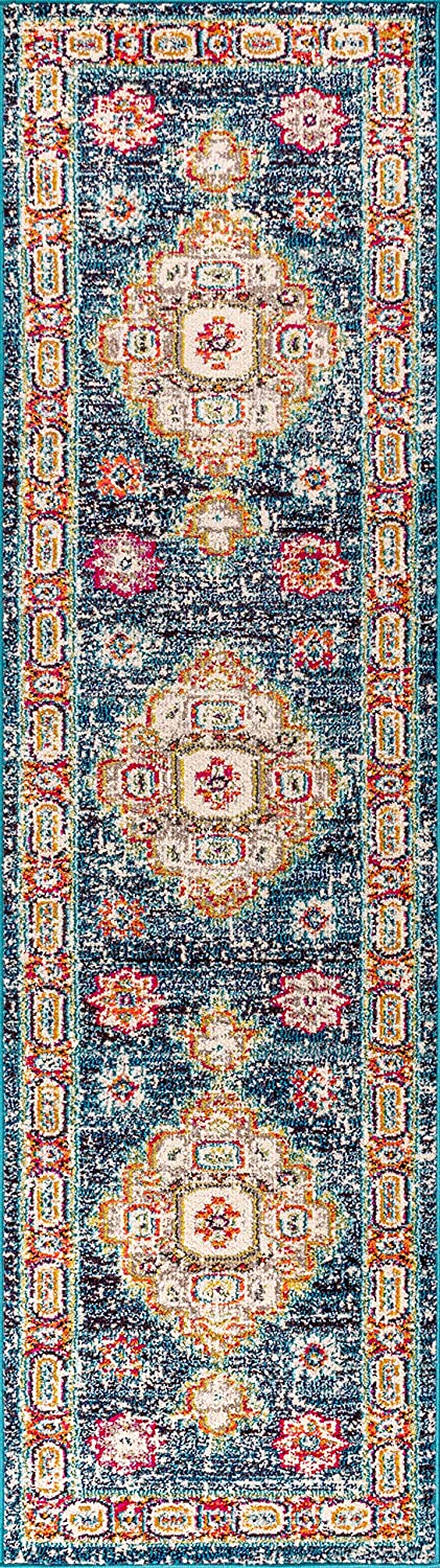 Bohemian Boho Vintage Medallion Navy/Red Rug