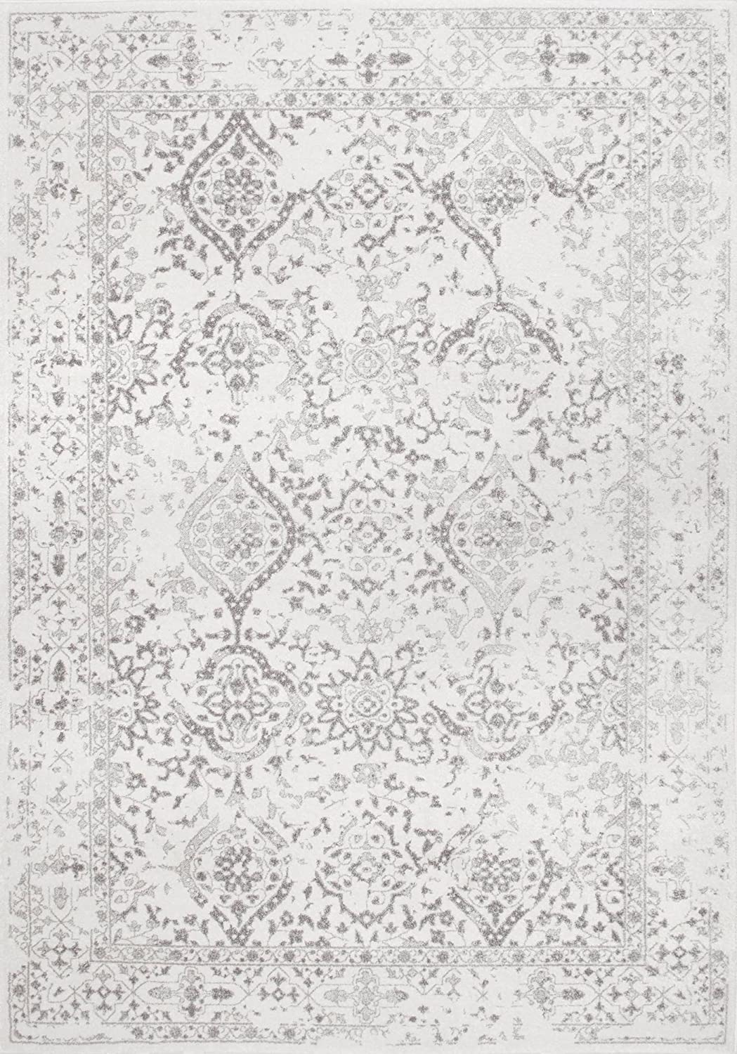 Faded Vintage Floral Damask Distressed Ivory Soft Area Rug