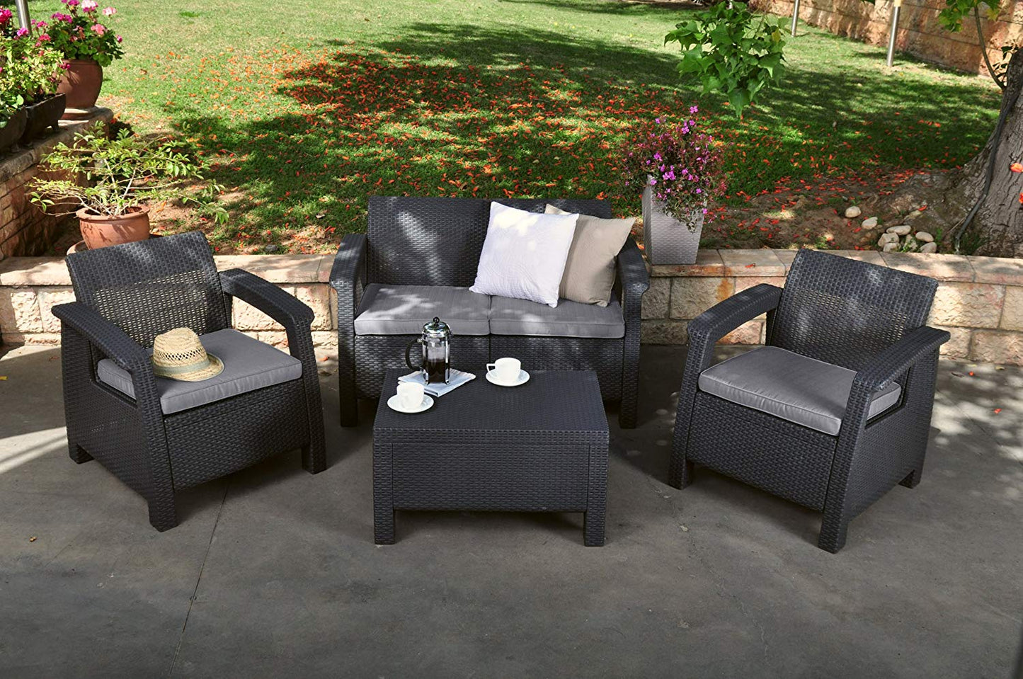 All Weather Indoor Outdoor Chair Love seat Sofa Patio Set With Cushion - 4 Piece Set