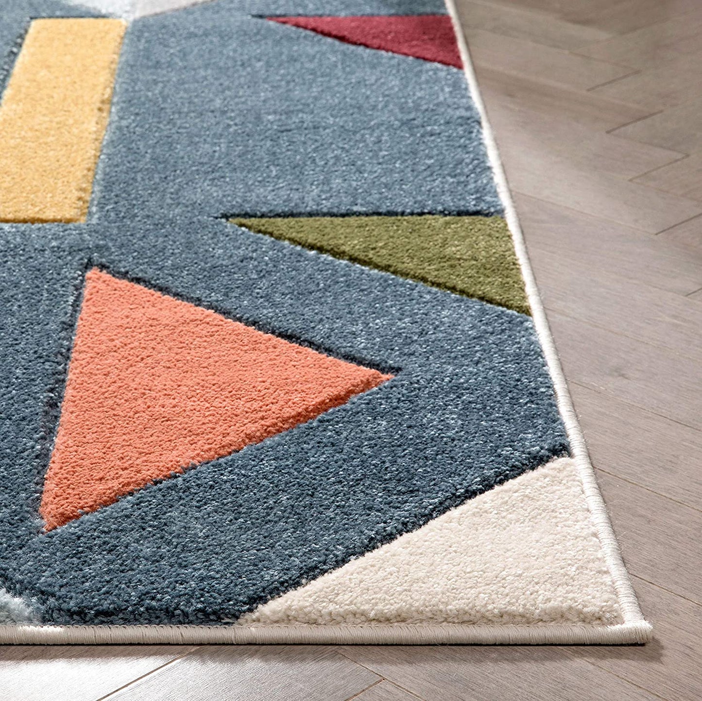 Multi Modern Geometric Triangles Beveled Pattern Area Rug