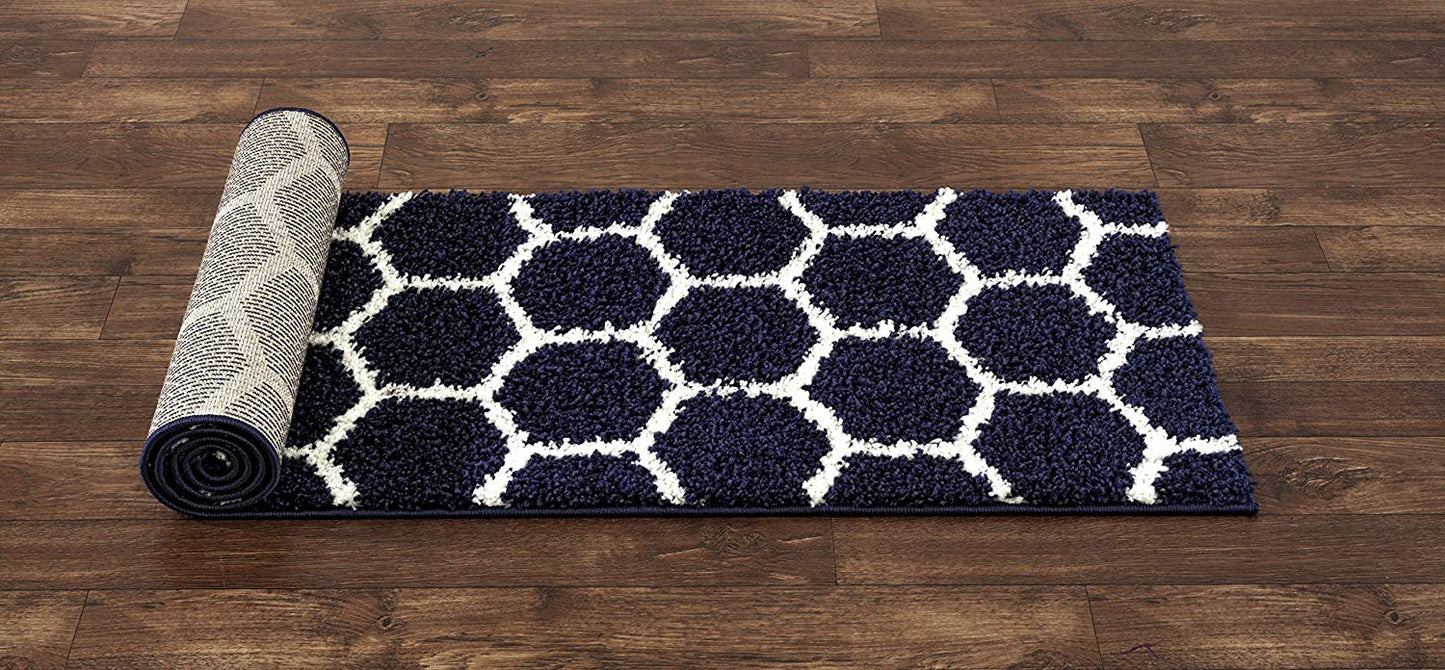 Cozy Geometric Shag Navy Area Rug