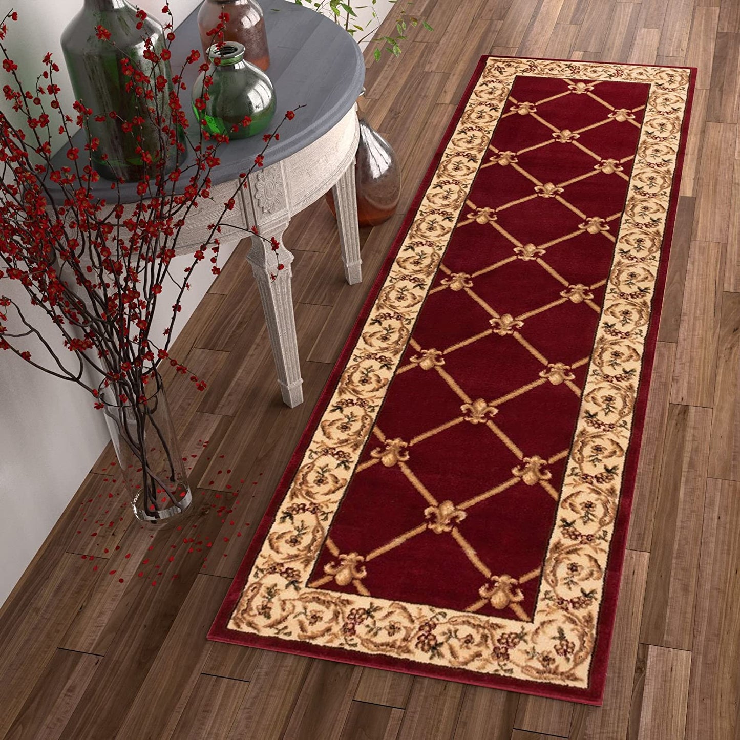 Timeless Fleur De Lis Red Formal Area Rug