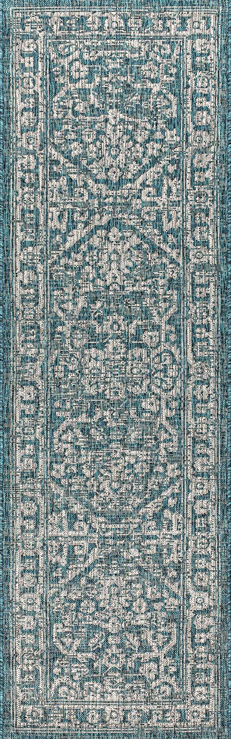 Malta Bohemian Medallion Textured Weave Indoor/Outdoor Area Rug - Teal/Gray