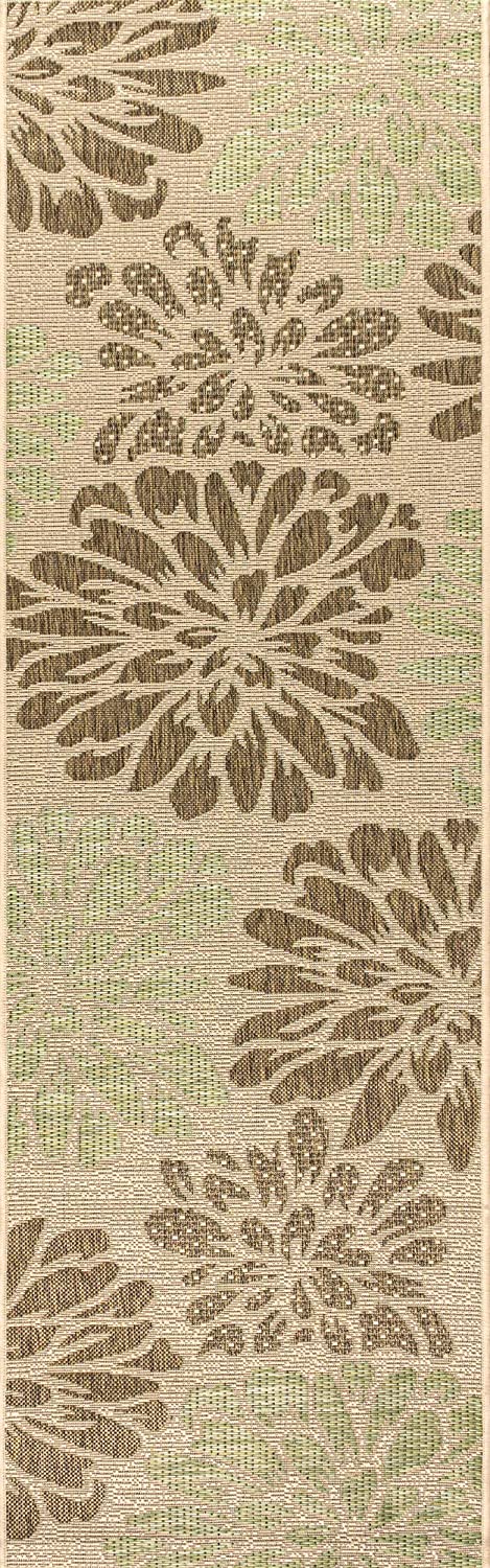 Floral Indoor Outdoor Area Rug, Sage/Brown