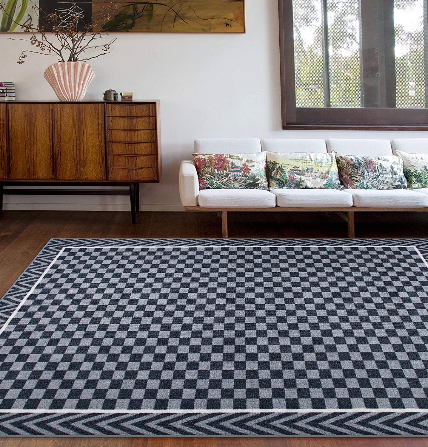 Plaid Check Non Skid (Non Slip) Area Rug