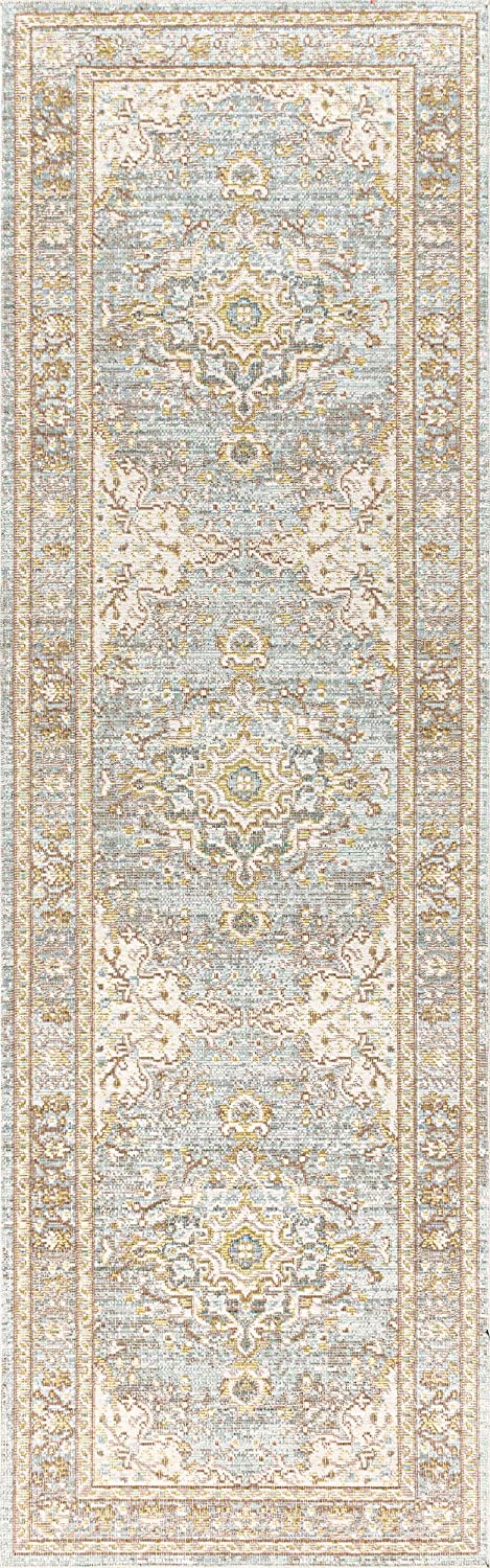 Goa Floral Medallion Traditional Light Blue/Ivory Soft Area Rug