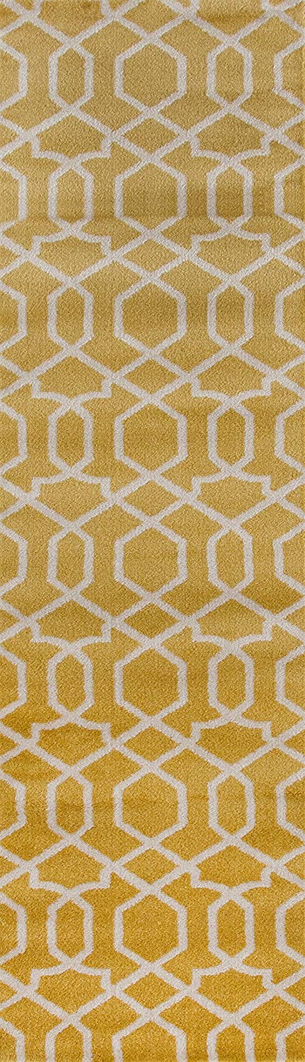 Yellow White Trellis Soft Area Rug