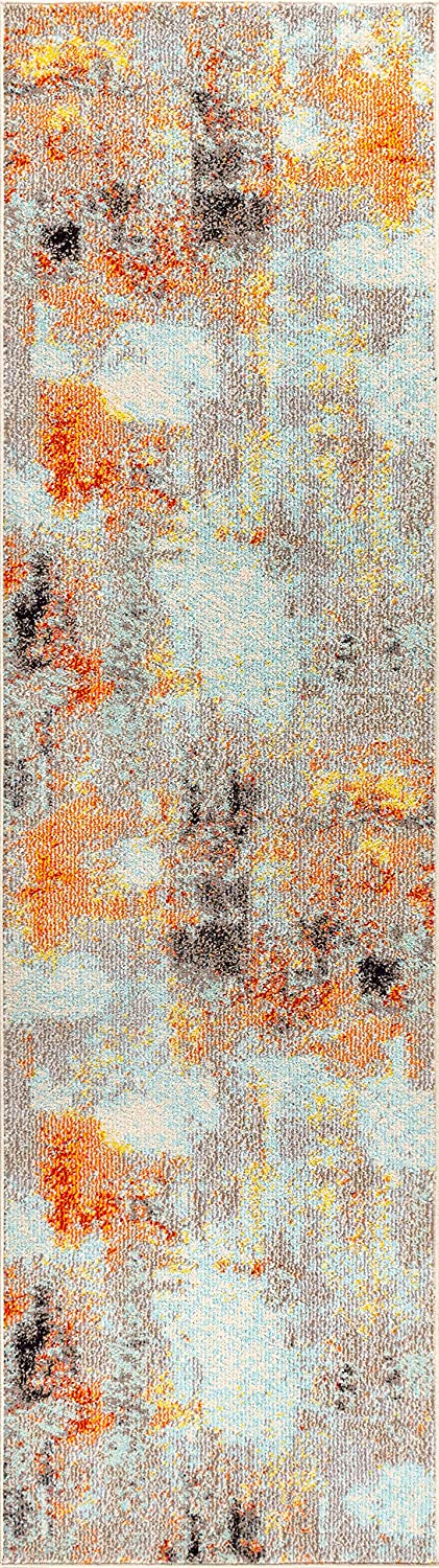 Contemporary Modern Abstract Vintage Cream/Orange Area Rug