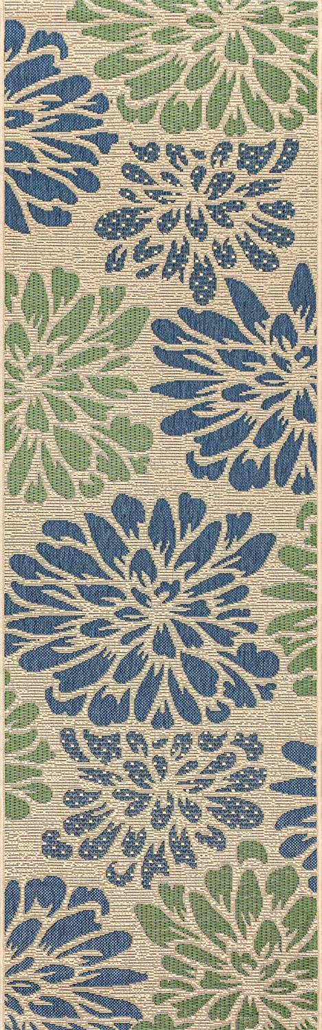 Zinnia Modern Floral Weave Indoor/Outdoor Area Rug Navy/Green