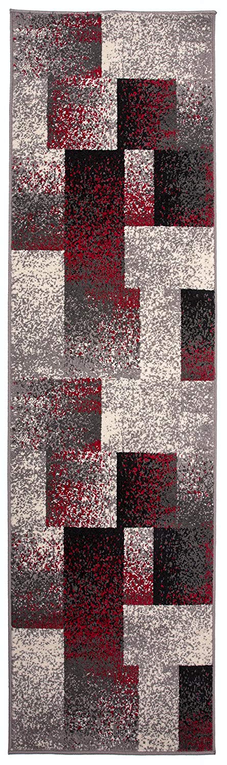 Geometric Red Gray Box Pattern Area Rugs