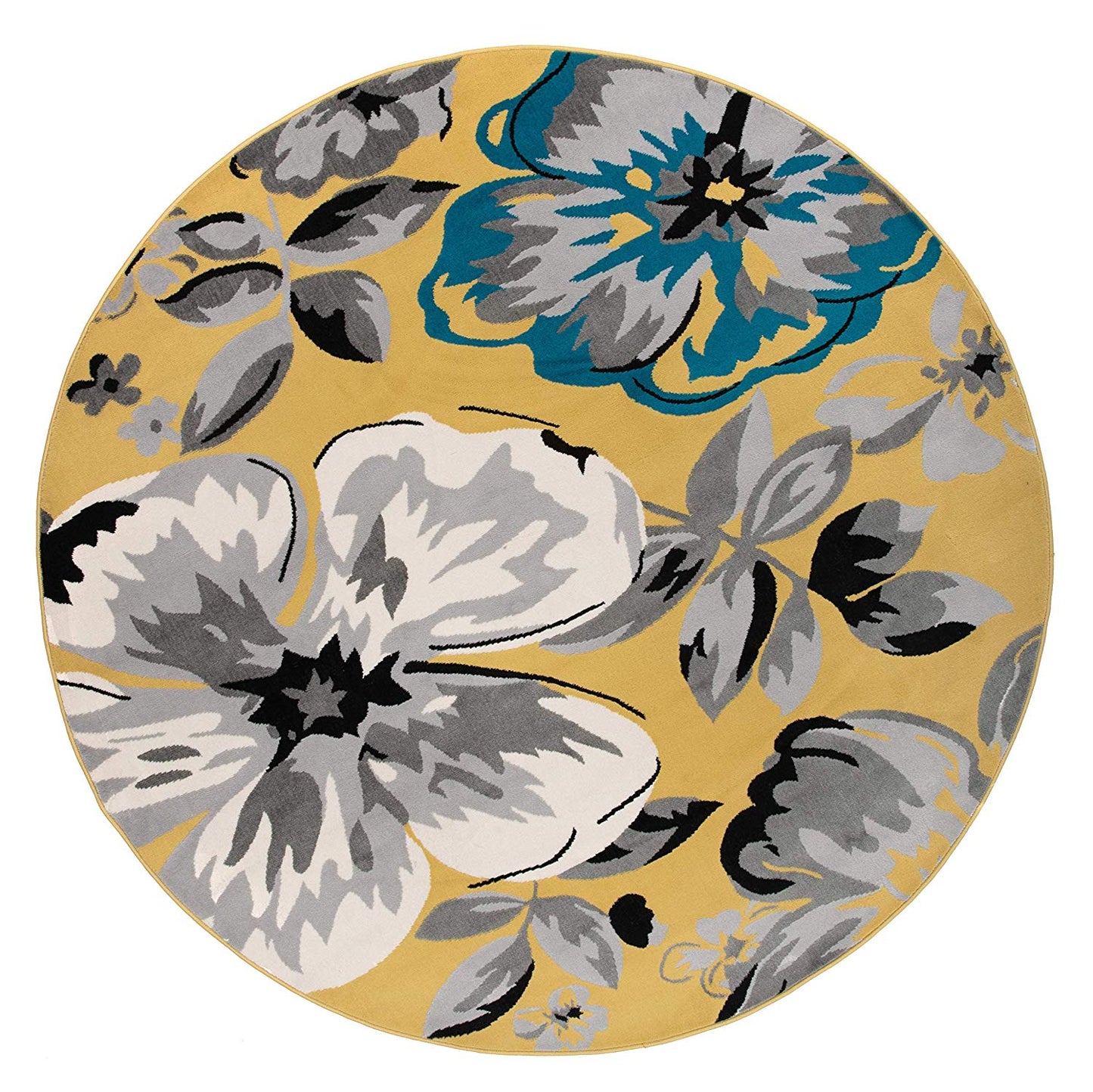 Floral Yellow Gray Teal Blue Area Rugs