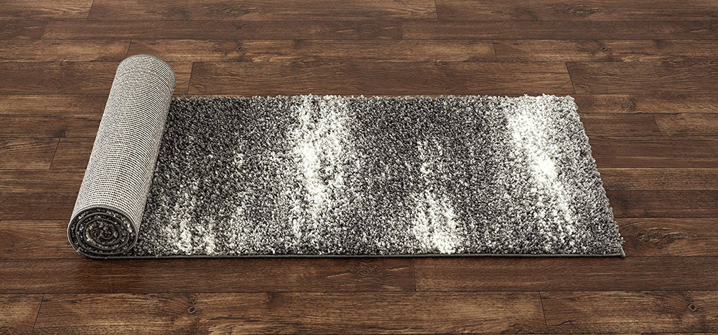 Contemporary Cozy Shag Gray/Grey White Area Rug