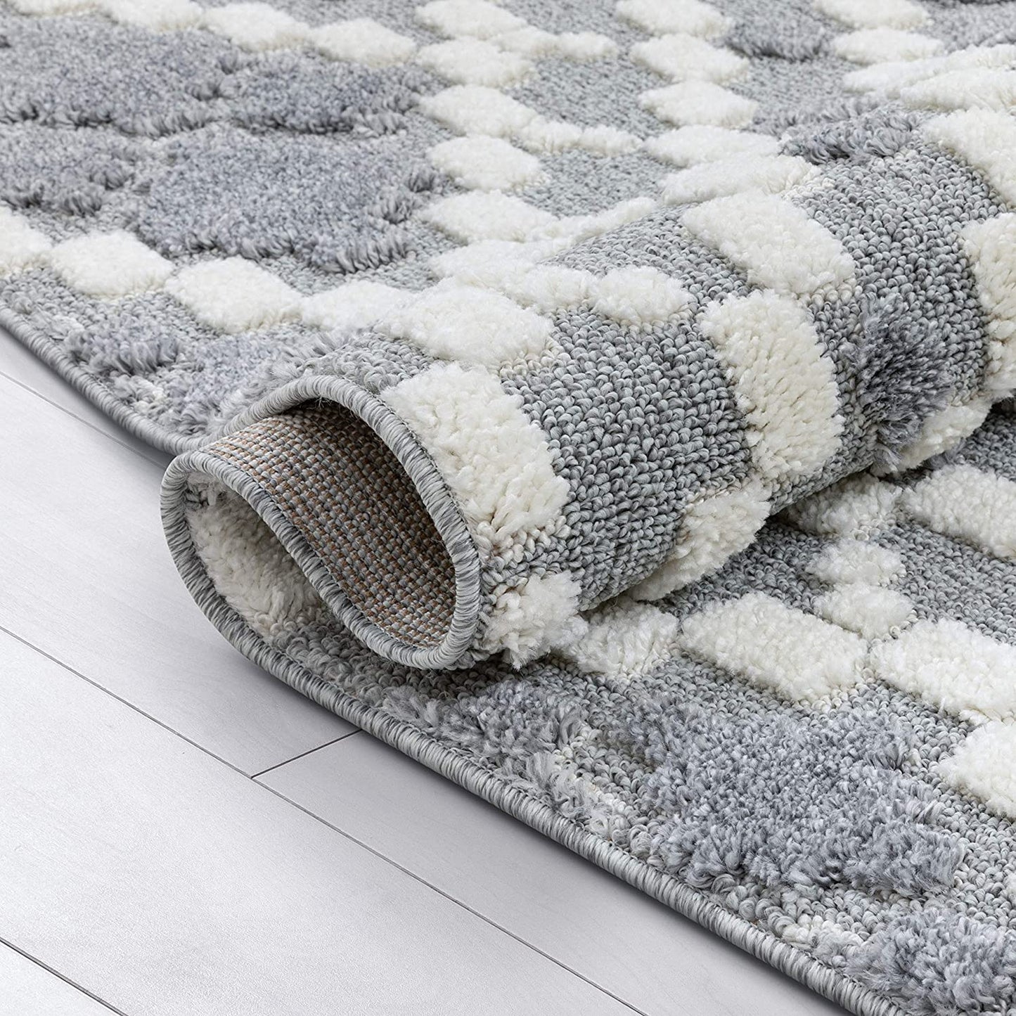 Mallorie Grey Cream Tribal Ethnic High-Lo Textured | Diamond Medallion Area Rug