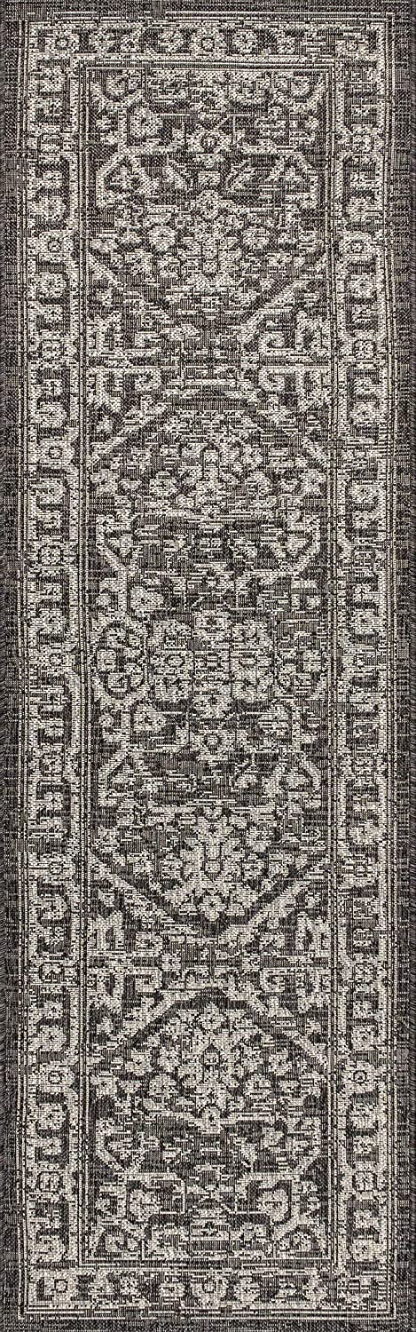 Malta Bohemian Medallion Textured Weave Indoor/Outdoor Black/Gray Area Rug