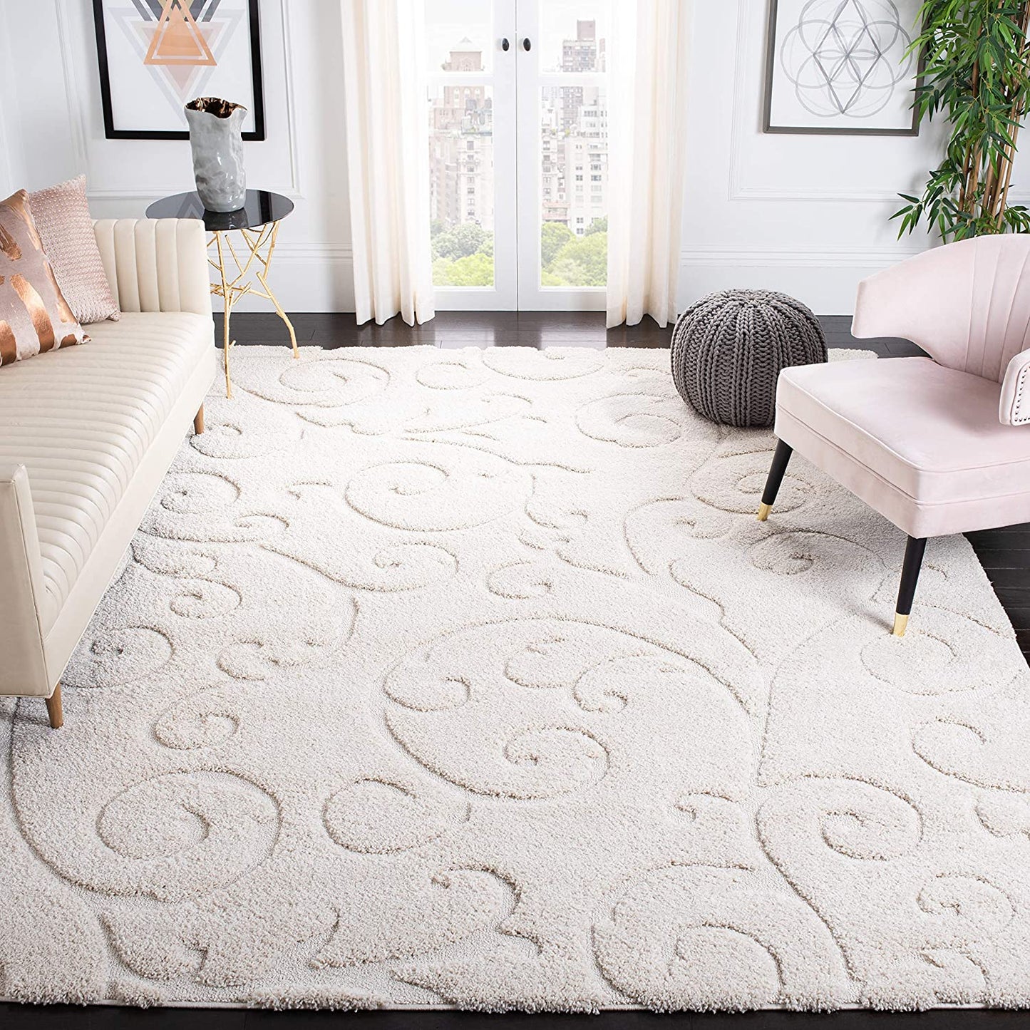 Premium Swirl Thick Plush Cream/Cream Area Shag Rug