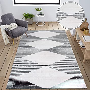 Contemporary Geometric Stripes Machine Washable Non Slip Area Rug Gray